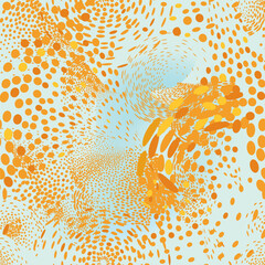 Wall Mural - Autumn nature abstract pattern. Autumnal leaves over blue sky background. Abstract dotted texture. Seasonal nature background
