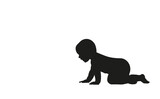 Fototapeta  - Black silhouette, crawling child. White isolated background