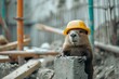 A determined beaver stands proudly in his orange hard hat, ready to tackle any building project in the great outdoors of the zoo
