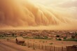 © c80 - A thick cloud of dust engulfs the peaceful village, shrouding the sky with pollution and creating a hazy landscape of smoke and fog