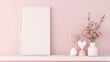 © Aliaksandra - White frame on white shelf in Valentine-themed room, against a pink wall