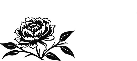 Wall Mural - Flower icon. Peony flower with leaves. Peonies hand drawn vector art. Black silhouette of peony flower.