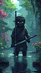 Wall Mural - pixel art of ninja character, game asset, 2d pixel art