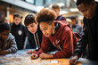 A dynamic image of youth participating in an interactive workshop, where their intelligence and curiosity drive them to explore new ideas and perspectives.