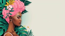 Illustrations Of Handcraft Paper Made A Background With Text Space Of African Women With Pink Hair,