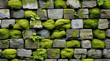 Professional Closeup Photo Of A Stone Softened By A Blanket Of Bright Green Moss. Contrasting Background. Generative AI