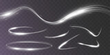 Fototapeta  - White blur trail wave,wavy silver line of light speed.Vector illustration.
