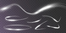 White Blur Trail Wave,wavy Silver Line Of Light Speed.Vector Illustration.
