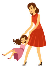 Wall Mural - Woman play with girl. Happy mother with daughter together