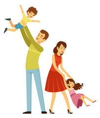 Wall Mural - Parents playing with kids. Happy beautiful family together