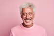 Portrait of a grinning man in his 80s showing off a thermal merino wool top against a solid color backdrop. AI Generation