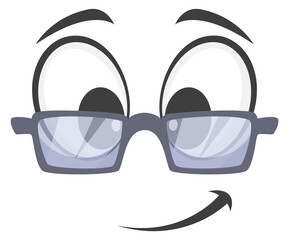 Wall Mural - Eyeglasses face emoji. Smart clever comic character