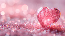 Creamy Pink 3D Heart With Bokeh Background. Romantic Valentine's Day Shiny Crystal Heart Background
