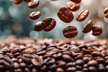 Wall Mural - Coffee beans embodying caffeine and roast perfect for espresso brown hue blending into any drink food speaks of black dark seeds background fading into close up macro mocha and natural aroma