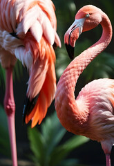 Wall Mural - Pink flamingo birds, love Animal