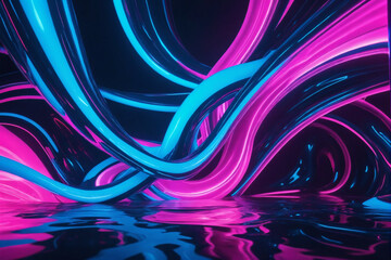 Aufkleber - A fluid background with neon blue and pink fluids intertwined, resembling a futuristic cyberpunk aesthetic