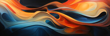 Blue, Red, Yellow & Orange Flowing Lines, In The Style Of Canvas Texture Emphasis, Surreal 3d Landscapes, Shaped Canvas, Dark Brown And Light Azure, Brushwork Emphasis