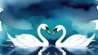 Picture of two beautiful swans on the lake touch each other's foreheads, art concept, watercolor, symbol of love and fidelity, greeting card, space for text