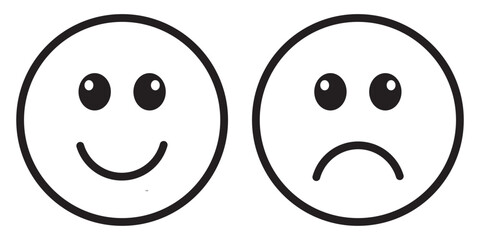 Smiley face emoji icon vector.  smiling symbol. Smile sign. Simple flat shape happy and sad emotion logo. Isolated on white background. 1234