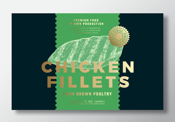Wall Mural - farm grown chicken fillets abstract vector packaging label design template. modern typography banner