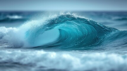 Canvas Print -  a large blue wave in the middle of a body of water with white foam on the top of the wave and bottom of the wave in the middle of the water.