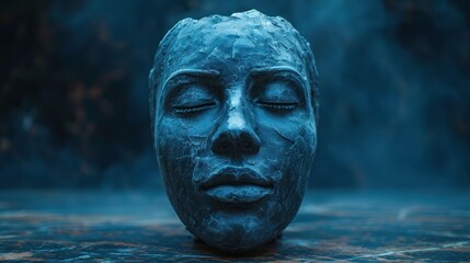 Wall Mural -  a close up of a statue of a person's face with its eyes closed and eyes closed, with smoke billowing from the top of the statue behind.