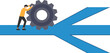 © BinikSol - Change management, Professional or expertise to manage company transformation or implement new process, Team help turn gear cog, Manage change direction arrows