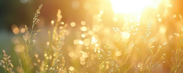 Poster - Meadow graced with grass nature meets summer sun sunlight casting glow on every plant yellow hues in field at sunset landscape backdrop to autumn charm sunny days