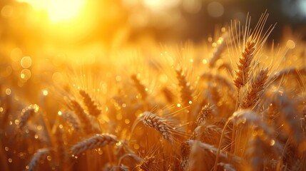 Poster -  a close up of a field of wheat with the sun shining in the background and a blurry image of the grass in the foreground and the foreground.