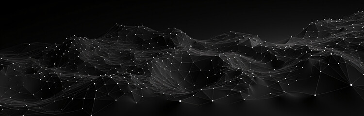 Wall Mural - abstract map of network of dots black and white, in the style of wavy resin sheets, octane render