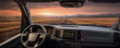 © Michal - Beautiful view from driver luxury car seat. Evening sunset panorama from car window.