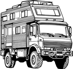 Wall Mural - Camper truck expedition , overland truck vector outline illustration