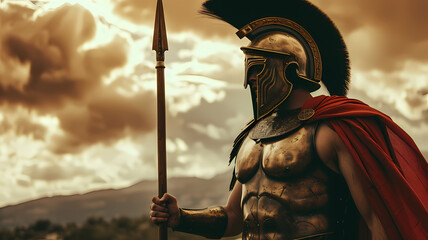 Wall Mural - Roman Spartan Military Figure. Armor and Spear Equipped