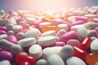 Various multicolored pharmaceutical tablets and capsules background