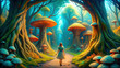 Alice in the magical forest - aI generated. Illustration