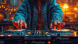 © MarijaBazarova - DJ is mixing music with deejay controller at outdoor party - nightlife people lifestyle concept. Close up of musican hands. Dj day