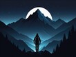 A lone hiker trekking in the darkness, with the silhouette of a mountain peak in the background by ai generated