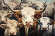 Texture of shaggy cows bulls in a herd, farm animals. Generative AI