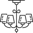Chandelier lamp or ceiling lights line icon, home lighting fixture and illumination lantern, outline vector. Hanging chandelier lamp with lampshades and lightbulb lanterns, house interior LED light