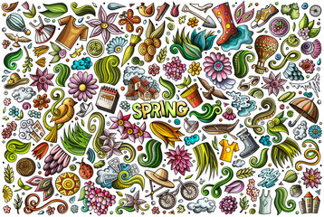 Spring cartoon objects set