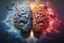A Brain With Two Halves, One Side Representing Creativity And The Other Representing Logic, Surrounded By A Swirling Mix Of Colors, Shapes, And Textures