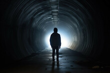 A Teenage Boy Walking In A Tunnel, Feeling Isolated And Alone