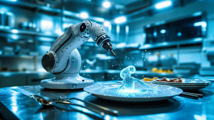 Wall Mural - Future of Robotics: Advanced Industrial Robot Arm in a High-Tech Manufacturing Environment