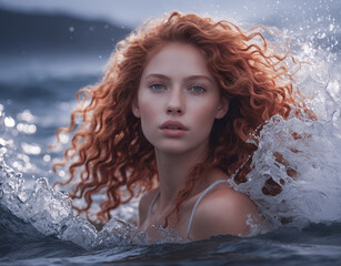 Beautiful woman swimming in the ocean
