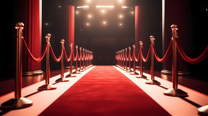 Red carpet staircase with smoke and spotlights, holiday awards ceremony event