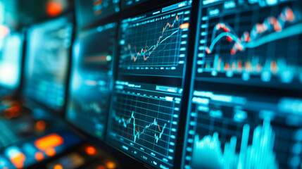 Wall Mural - Stock Market Dynamics: Finance Graphs Representing Trading and Investment Strategies