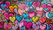 © DELstudio - Generative AI, Colorful hearts as graffiti love symbol on the wall, street art. Melted paint.