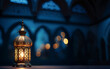  Golden Arabic Ramadan Lantern on wooden table