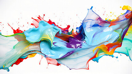 Poster - Trendy colorful multicolor and white splash. Abstract 3d style, inspired by acrylic fluid art and waves energy. Luxury abstract background and wallpaper. Composition for yours design, header, poster.