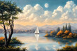 sailing ship in the sea In the fall